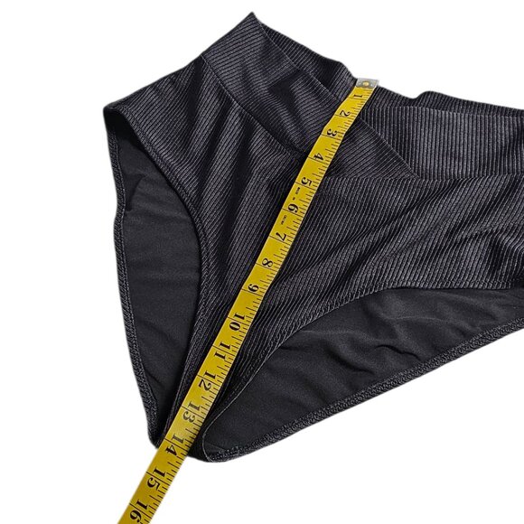 Aerie High Waisted Full Coverage Bikini Bottoms, Ribbed, Black, High Cut, Size L - Picture 4 of 6